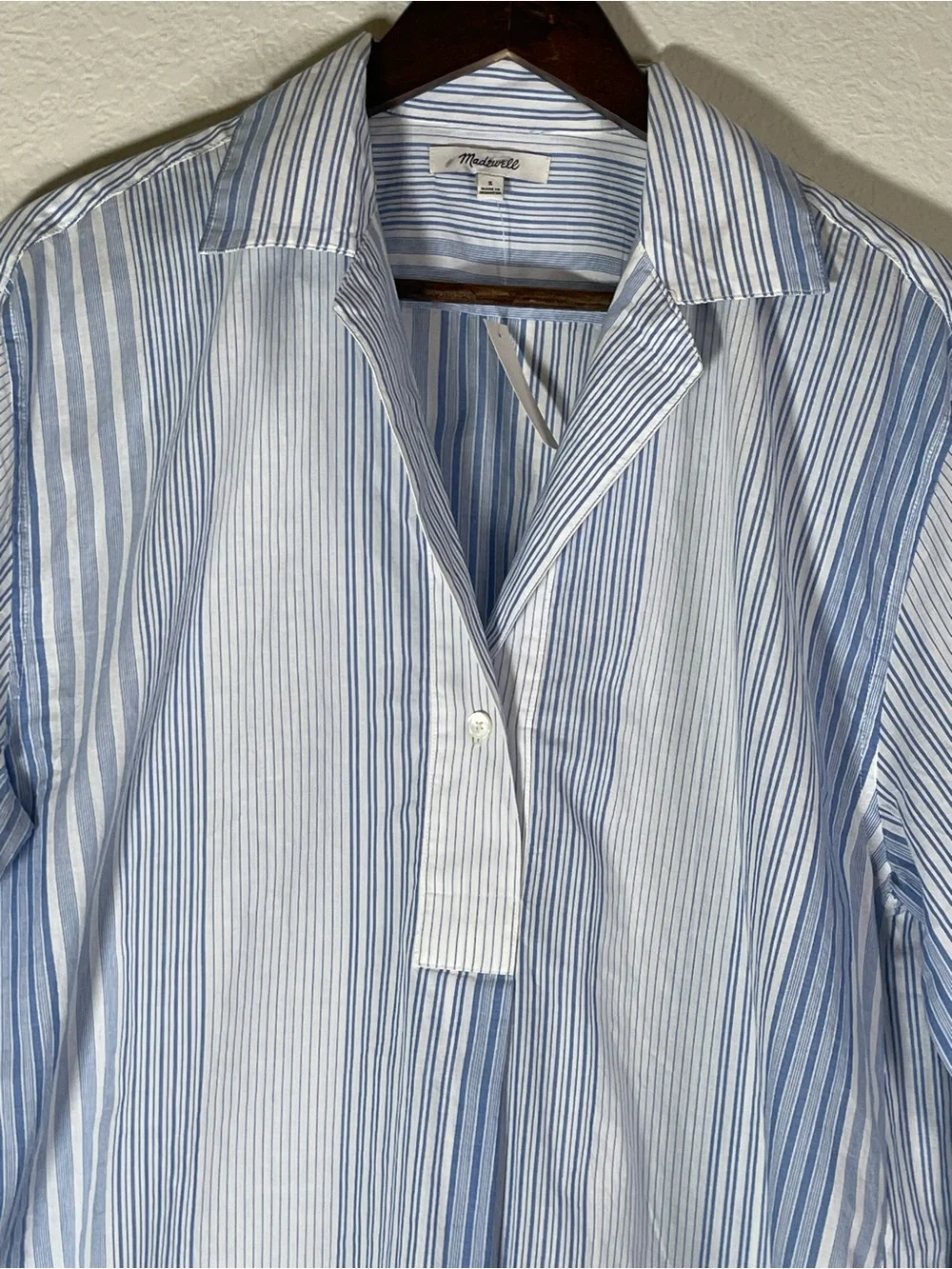 Madewell NWT Notch-Collar Popover Shirt Size Small in Hermitage Blue Stripe - Picture 4 of 12
